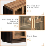 AMERLIFE Sideboard Buffet Cabinet, Mixed Color Accent Cabinet with LED Lights, Modern Glass Doors Storage Cabinet with Adjustable Shelf, Console Table for Dining, Living Room, Barnwood&Brown AMERLIFE