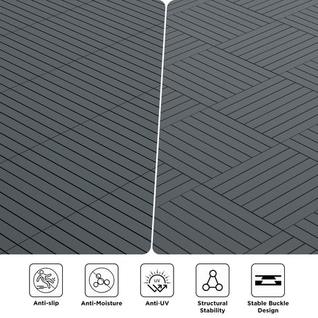 Plastic Interlocking Deck Tiles Waterproof 12x24'' Exstra Long Patio Flooring 24 PCS Outdoor Deck Tiles for All Weather Use - Balcony, Backyard, Indoor & Outdoor (Grey) ZUGELAN