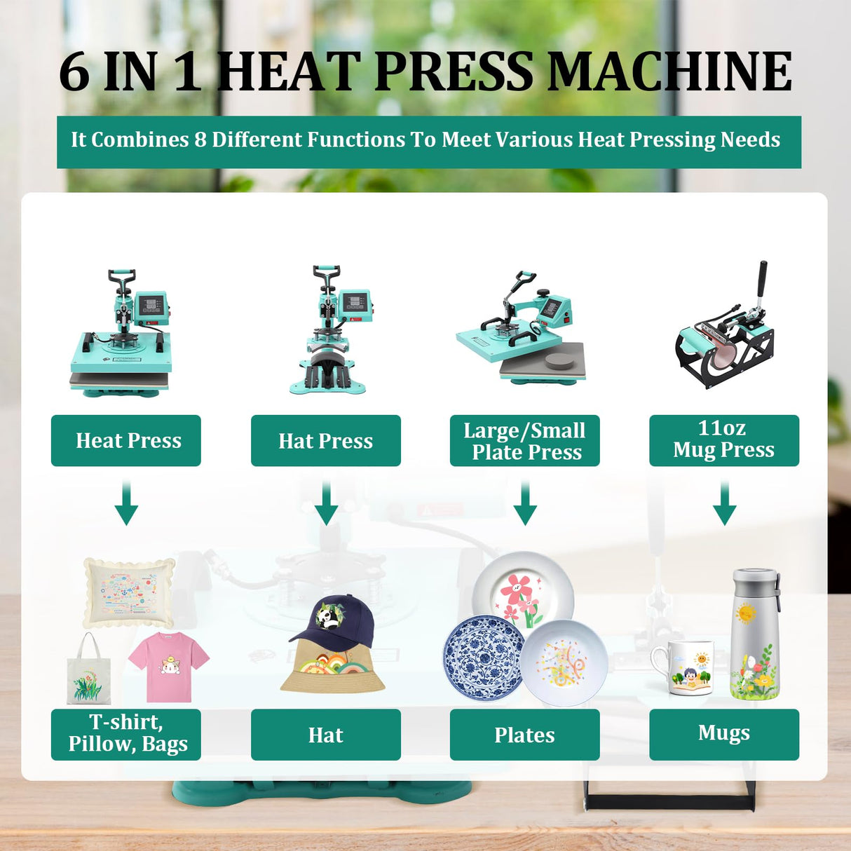 6 in 1 Heat Press Machine, 15x15 inch Sublimation Heat Press, 360° Swing Away Digital Heat Transfer Multifunction Heat Transfer Sublimation Combo for T-Shirt, Cap, Mug, Plate, Pillow, Bag GarveeHome
