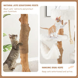 Tangkula Cat Tree Tower, Solid Wood Modern Cat Tower with Cozy Top Perch, 2 Platforms & 1 Hammock, Natural Branch Cute Cat Tree with Scratching Posts & Sisal Rope for Indoor Cats Tangkula