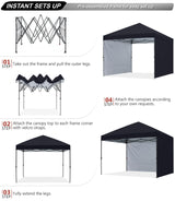 ABCCANOPY Easy Pop up Canopy Tent with 2 Sidewalls for Outdoor Sun Blocking or Rain Protection,10x10, Black ABCCANOPY