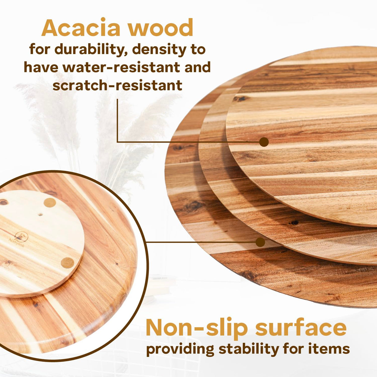 Nabytok Dia.21 Acacia Wood Lazy Susan, Wood Turntable Organizer, Turntable Tray for Cabinet, Pantry, Countertop, Table Organization, Wooden Charcuterie Boards, Turntable Storage Container Nabytok