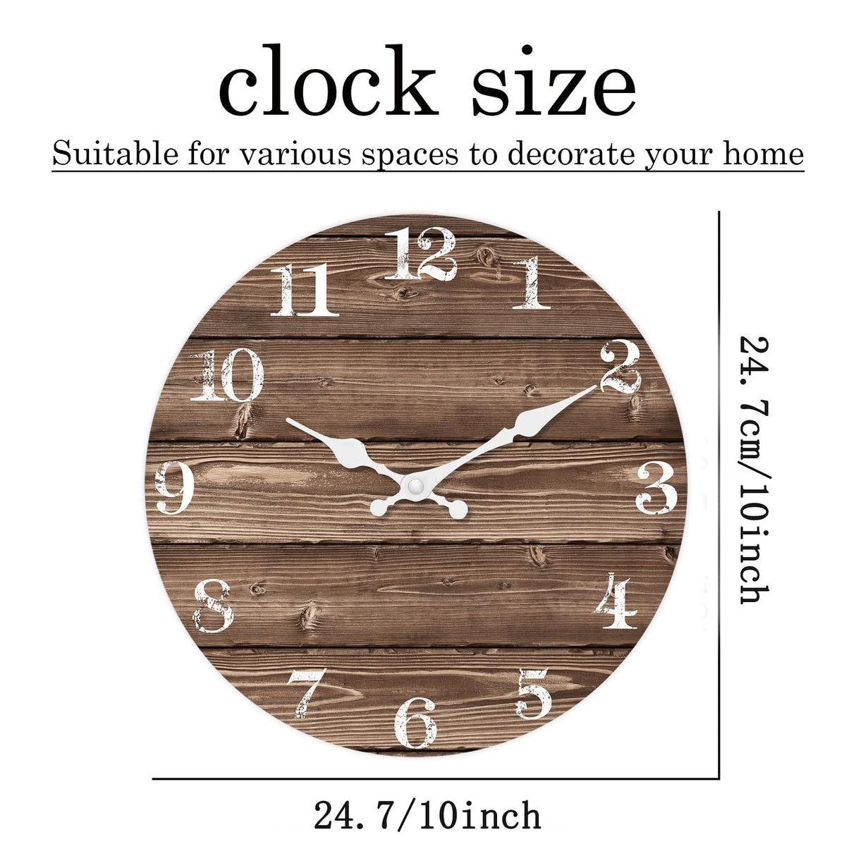 XFM Brown Wooden Wall Clock 10 Inch Silent Wall Clocks Battery Operated Decorative Farmhouse Small Rustic Wall Clock for Kitchen Living Room Office XFM