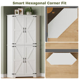 IRONCK Corner Cabinet, 72" Kitchen Pantry Cabinet, 6-Tier Freestanding Farmhouse Pantry with 4 Adjustable Shelves, 240°Swivel Doors, 2 Doors Storage, Spacious Hutch for Kitchen, Living Room, White IRONCK