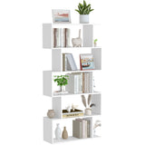 Yusong Modern 5-Tier Geometric Bookcase in White - Stylish S-Shaped Bookshelf for Home & Office Yusong