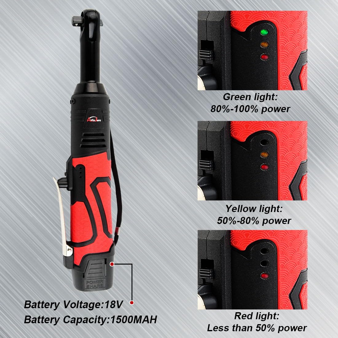 AUTOJARE Extended 18V Cordless Electric Ratchet Wrench Set 3/8" Drive 450RPM Power Ratchet Tool Kit 60 ft-lbs Cordless Ratchet Kit with 1/4" Socket Adapter, 7pcs Socket, Charger and 2pcs Batt - WoodArtSupply