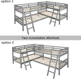 MERITLINE L-Shaped Quad Bunk Bed, Four Bunk Bed Twin Over Twin with Angle Ladder,Wooden Corner 4 Bed Bunk Bed for Kids, Teens, Adults, No Box Spring Needed (Twin, Grey) MERITLINE