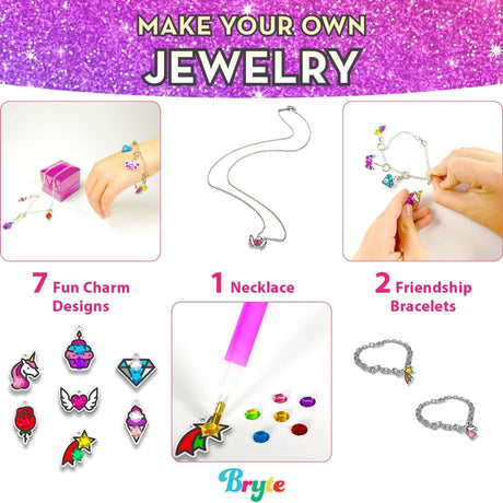 BRYTE Diamond Painting Kits for Kids - Unicorn & Mermaid Crafts with Storage Case, Jewelry, Keychains, Stickers & More - Diamond Art Kits for Kids BRYTE