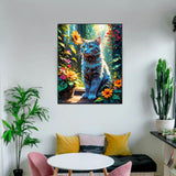 Cat Paint By Numbers Kit For Adults Canvas Cats Sunflower Adult Paint By Number Kits For Beginner DIY Easy Cat Garden Flower Oil Painting Adults' Paint-By-Number Kits Home Room Decor Gift 16x20 Inch ldazao