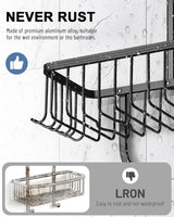 MSAICOE Shower Caddy Hanging - Never Rust Shower Hanging Organizer - Aluminum Over the ShowerHead Caddy with Soap Basket and 6 Hooks for Razor/Sponge (Black) MSAICOE