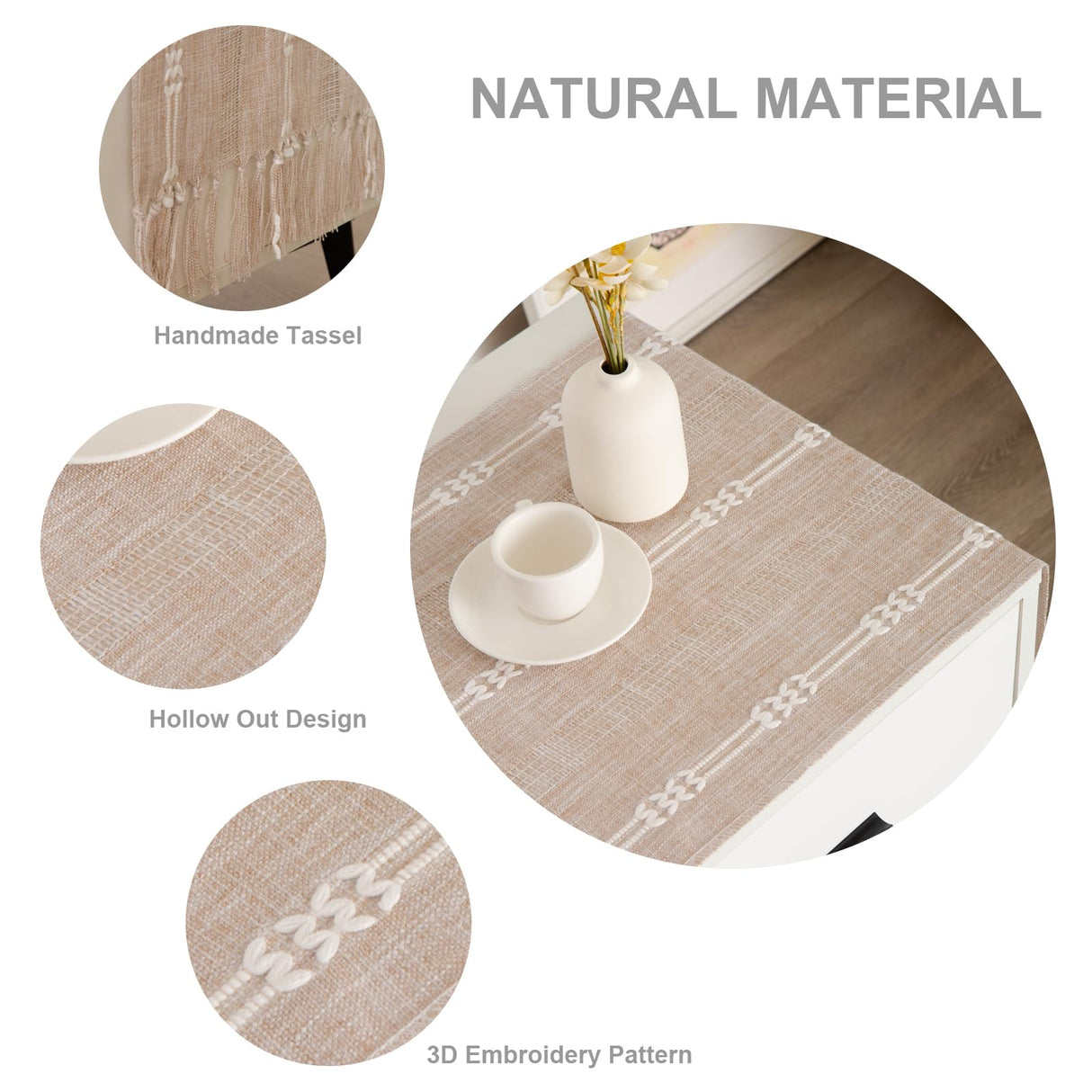 Hpxrom Rustic Small Linen Table Runner Farmhouse Burlap Boho Striped Table Runners Light Coffee Short Table Runner with Hand-Tassels for Dining Wedding Dresser and End Table Decor 14 x 36 Inches Hpxrom