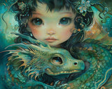 Paint by Number Dragon Fairy Dragon DIY Painting On Canvas with Brushes Acrylic Lovely Girl Doll Like with Green Dragon Paint by Numbers for Adults and Kids Students Beginner 16x20 Inch（without Frame） Tucocoo