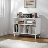 Cozy Castle Record Player Stand, Turntables Stand with Charging Station and Vinyl Record Storage Holds up to 350 Albums, Record Stand Table for Living Room, Office, White Cozy Castle