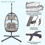 Patiorama Indoor Outdoor Egg Swing Chair with Stand, Patio Grey Wicker Rattan Hanging Chair with Rope Back, Cushion,Cover,All Weather Foldable Hammock Chair for Bedroom, Garden (Light Grey) Patiorama