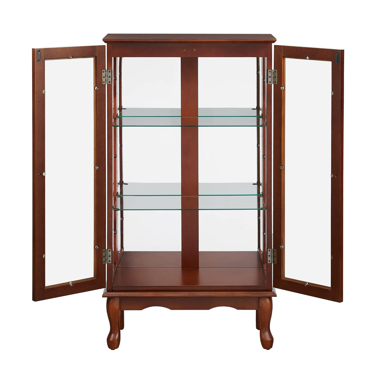 Knocbel Classic 3-Shelf Curio Cabinet with Tempered Glass Doors and Adjustable Storage Shelves, 43.5" Height Free Standing Display Showcase Bookshelf for Living Room Bedroom Home Office (Walnut) Knocbel