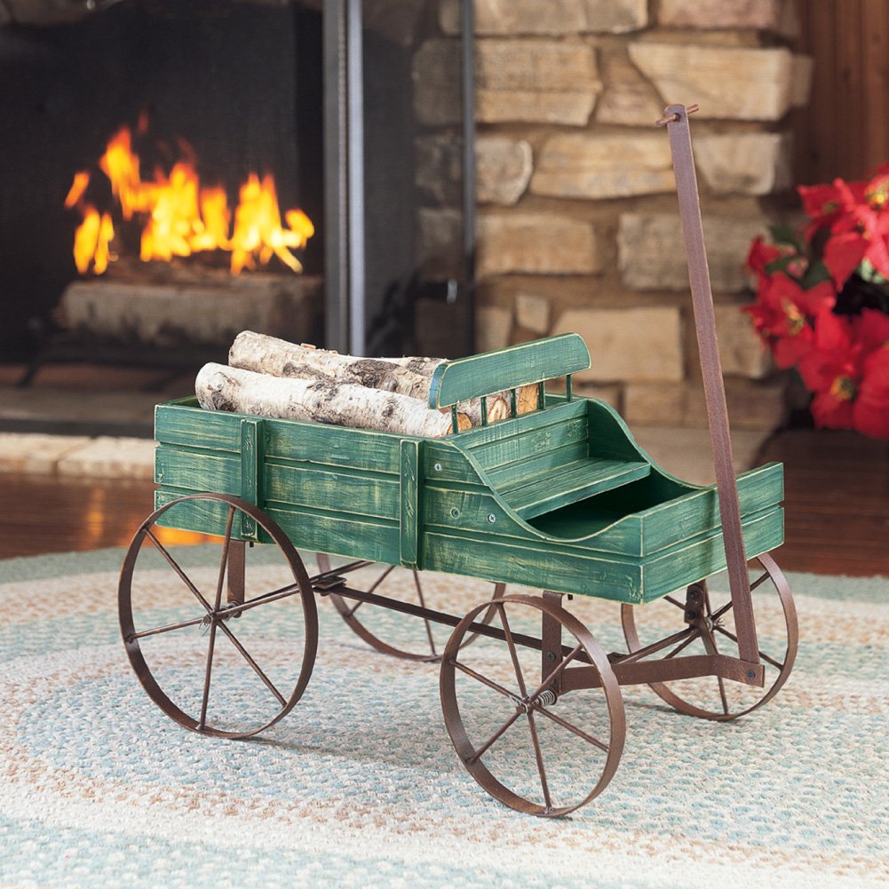 Collections Etc Amish Wagon Decorative Indoor/Outdoor Garden Backyard Planter, Green Collections Etc