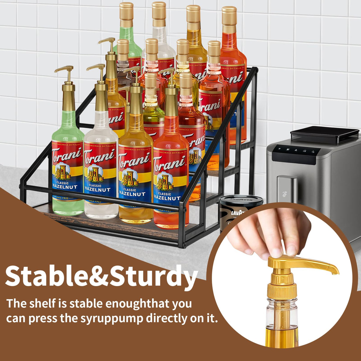 Coffee Syrup Organizer Rack, Liquor Bottle Display Shelf, Spice Racks, 4-Tier 16 Syrup Bottles Holder Stand for Coffee Bar Kitchen Small Wine Rack for Bar Family Storage for Syrup Wine Dressing YQBRAO