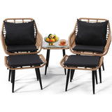 KROFEM Outdoor Wicker Chairs and Table Bistro Conversation Furniture Set, 5 Pieces with Ottoman for Porch, Balcony, Deck, Patio, Backyard, Natural Color KROFEM