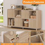 FATORRI 8 Cube Bookshelf with 4 Doors, Modern Mid Century Wood Book Shelf with Storage, Low Horizontal Cubby Bookcase for Home Office (Light Walnut) FATORRI