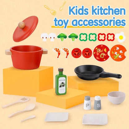 deli Wooden Play Food Set, 25Pcs Kids Play Kitchen Toys Set, Pretend Cooking Playset Acccessories for Kids Ages 3+ - WoodArtSupply