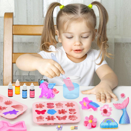 Golray Soap Making Craft Kit for Kids Girl Toys, Make 40 Pcs+ Soap Supplies with Unicorn/Mermaid/Butterfly Model, 2 Essential Oil, DIY Science Art and Craft Kit for Kid Girl Age 5-7 8-12 Year Old Gift Golray