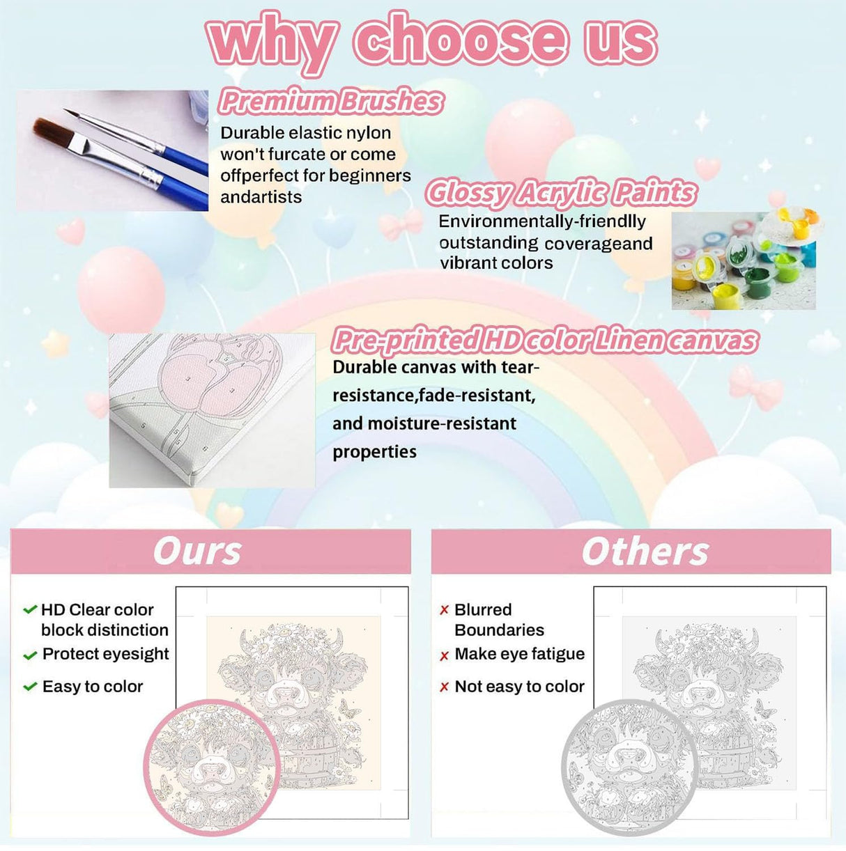 YarnWhimsy 4 Pack Paint by Numbers Kit for Kids with Frame- Animals Paint by Numbers for Kids Ages 4 8 12, Easy Elephants Horses Cows Deer DIY Acrylic Oil Painting Kits for Home Wall Decor(8X8inch) YarnWhimsy