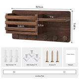 Key Holder Wall Mount, Key and Mail Holder for Wall, Wall Key Holder with Shelf and 6 Large Hooks for Bags, Coats, Umbrella, Wood Key Shelf for Entryway, 4 Small Key Hook, Wallet/Dog Leash Holder,Pine Longtor