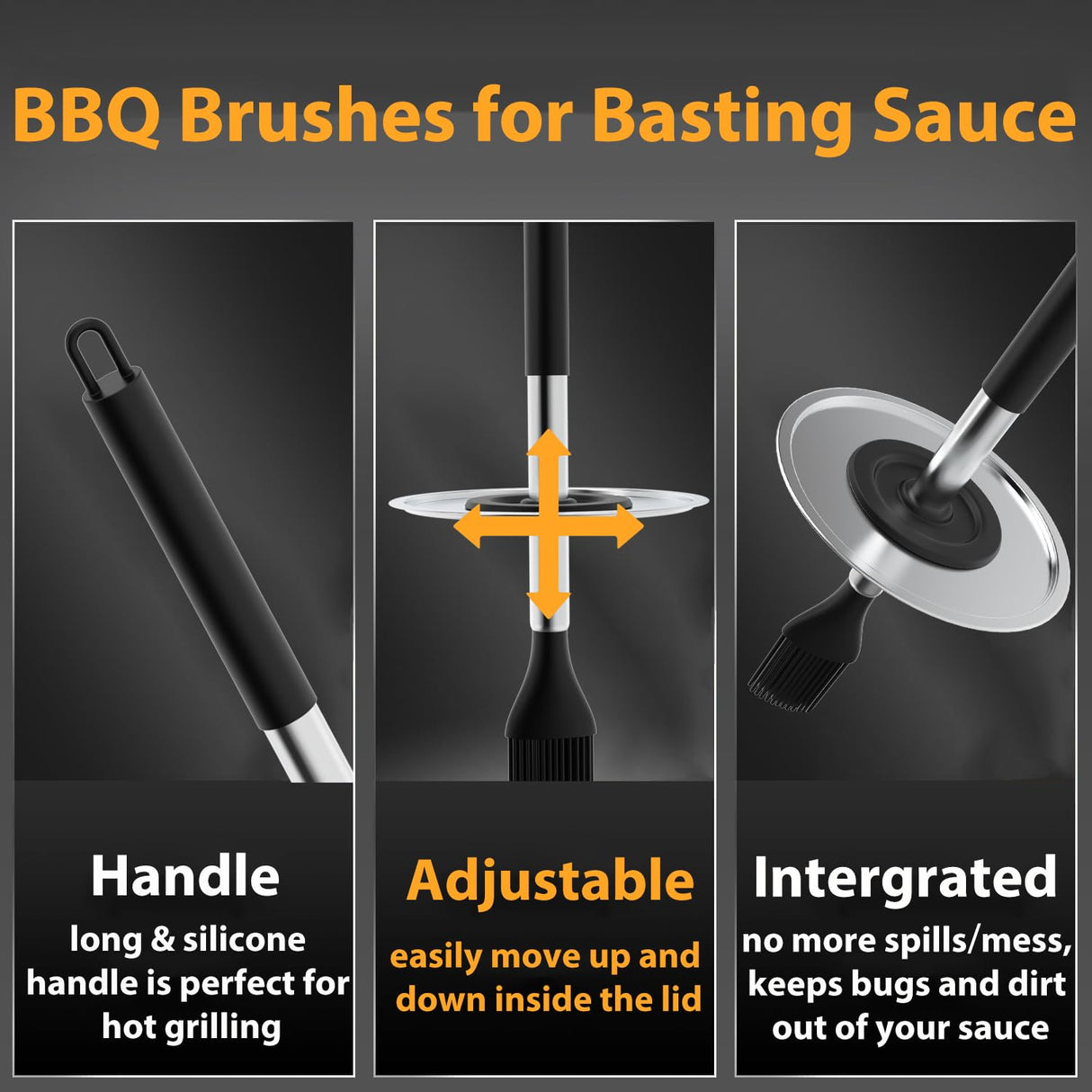 Geesta Adjustable Sauce Pot and Basting Brush Set, Long Stainless Steel Basting Brush for Cooking, Smoking, Fathers Day Grilling Gifts for Men Smoker Accessories, Large Capacity Grilling Tools, 1 Pack Geesta