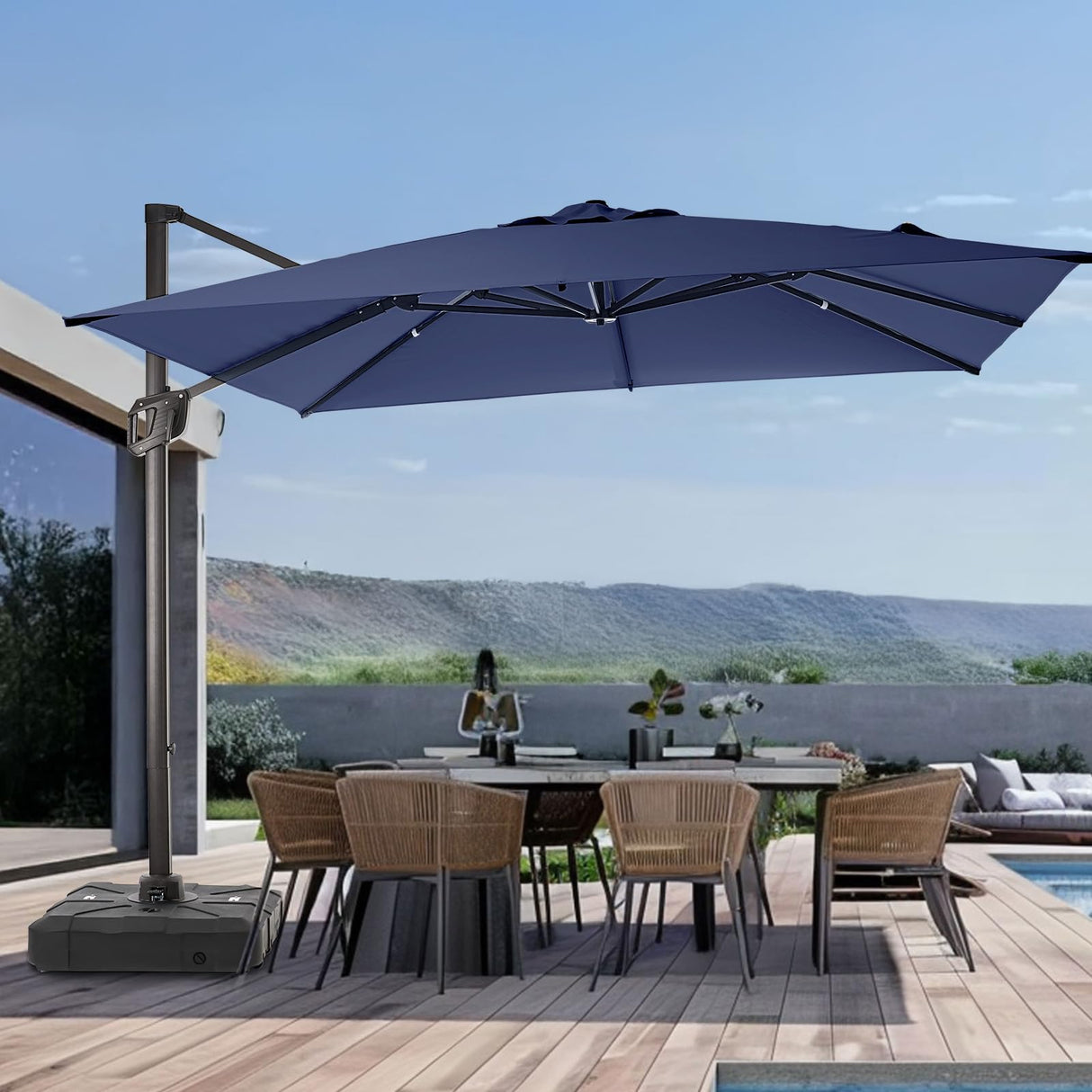 HOMSHADE 10FT Cantilever Patio Umbrellas, 360-Degree Rotation Large Aluminum Outdoor Umbrella, 5-Year Fade Resistance Offset Hanging for Patio Outdoor Pool Deck Garden(Navy) HOMSHADE