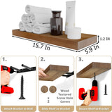 IAE Walnut Floating Wall Shelves 16 inch, Bathroom Shelves Wall Mounted,Invisible Shelf Floating Kitchen Shelves,Wooden Wall Shelving with Brackets for Living Room Wall Mounted,Easy Install,Set of 2 IAE