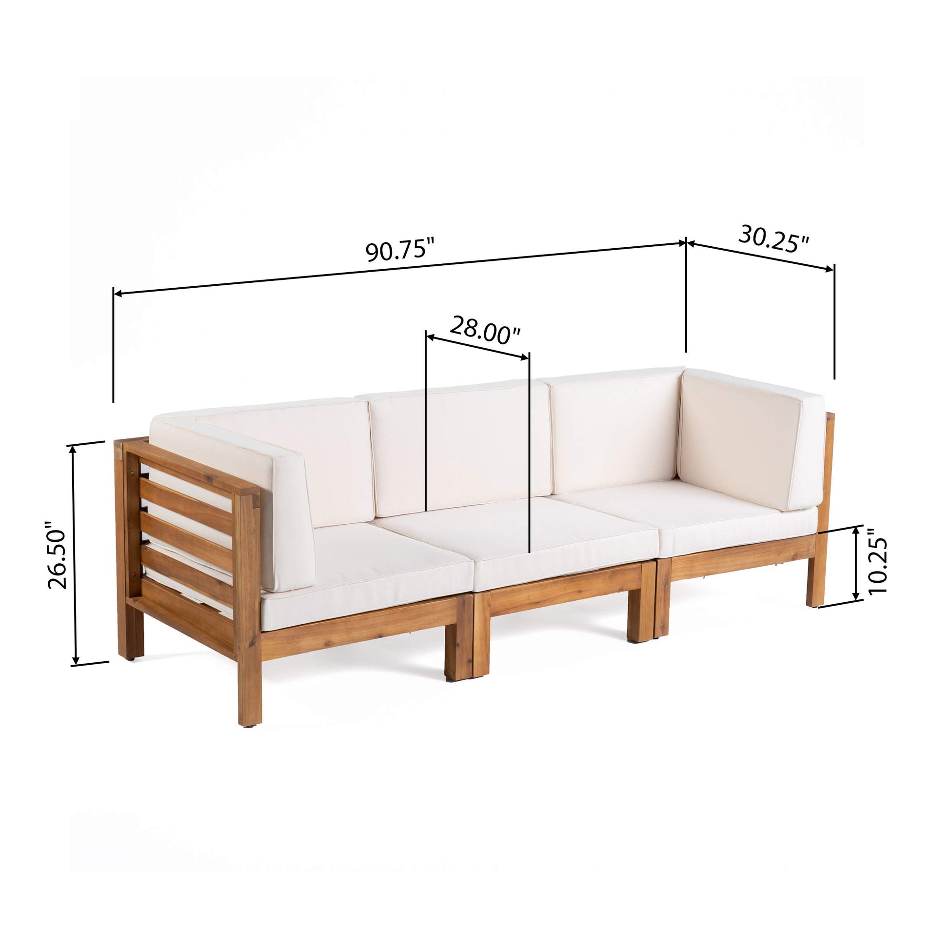 Great Deal Furniture Dawson Outdoor Sectional Sofa Set - 3-Seater - Acacia Wood - Outdoor Cushions - Teak and Beige - WoodArtSupply