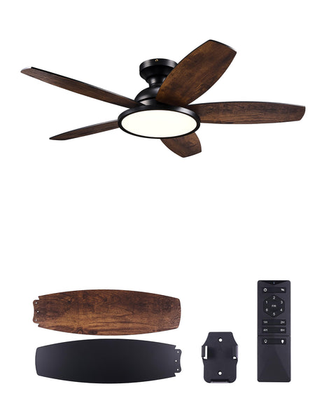 VONLUCE Ceiling Fans with Lights, 42 Inch Ceiling Fan and Remote, Full-spectrum LED Light, 3CCT, 6-Speeds Noiseless Reversible DC Motor, Modern Flush Mount Ceiling Fan for Farmhouse Bedroom Indoor VONLUCE