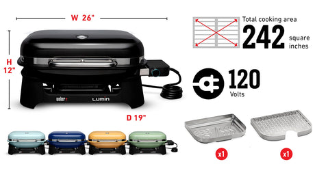 Weber Lumin Outdoor Electric Barbecue Grill, Black - Great Small Spaces such as Patios, Balconies, and Decks, Portable and Convenient Weber