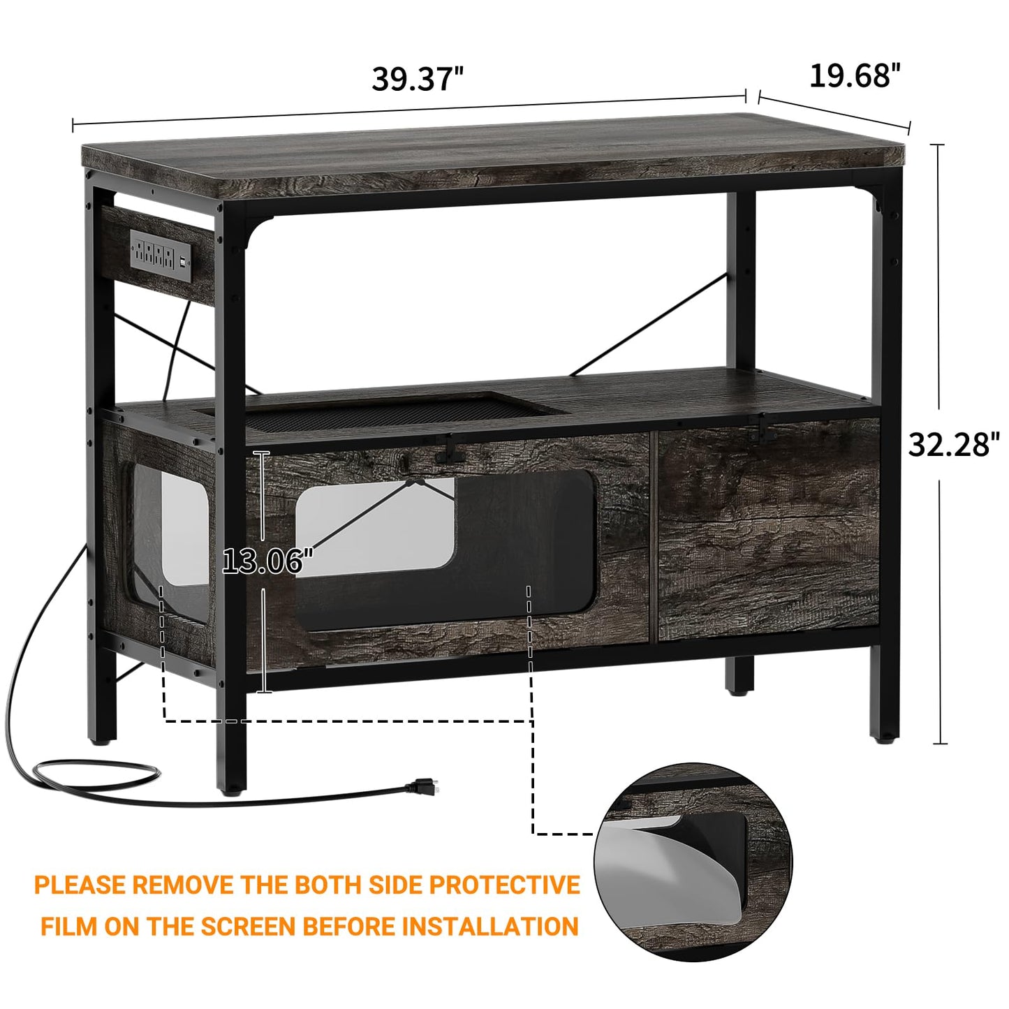 Hyomdeck 40 Gallon Fish Tank Stand with Outlet & LED Light, 39.37‘’ Aquarium Stand with Reptile Tank, Tortoise Habitat with Anti Escape Door and Acrylic Glass, Snake Tank with Ventilation Mesh, Oak