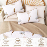 Dinjoy Floral Quilt Set Queen,Beige/Khaki Bedspread Queen Size 3 Pieces Lightweight Fall Quilts Microfiber Farmhouse Bedding Set Soft Flower Bedspreads White Coverlet Sets for All Seasons Dinjoy