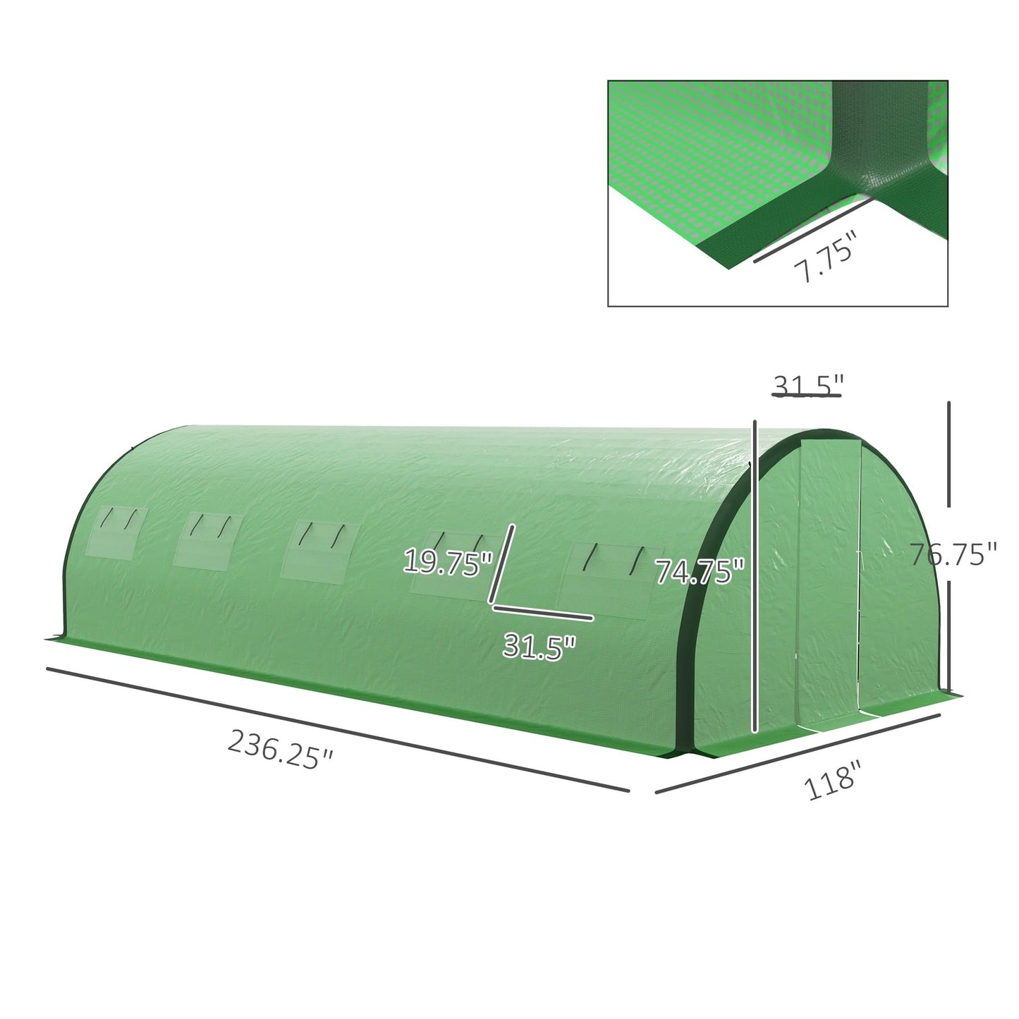 Outsunny 20' x 10' x 6.6' Walk-in Tunnel Greenhouse with Upgraded Structure, Outdoor Green House with 2 Hinged Doors, 8 Mesh Windows, Gardening Plant Warm House Tent, Green