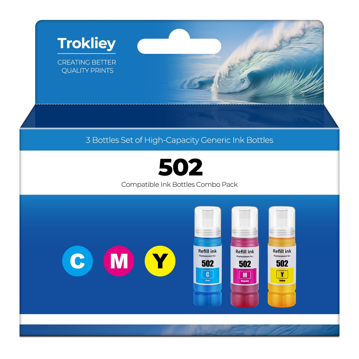 502 Ink Bottle Color Combo Pack ET-2760 ET-2850 ET-4760 ET-3850 Replacement for Epson 502 Ink Refill Bottle Color for Ecotank ET-4850 2760 ET-3760 ET-4760 ET2850 ET3850 Printer (Cyan/Magenta/Yellow) Trokliey
