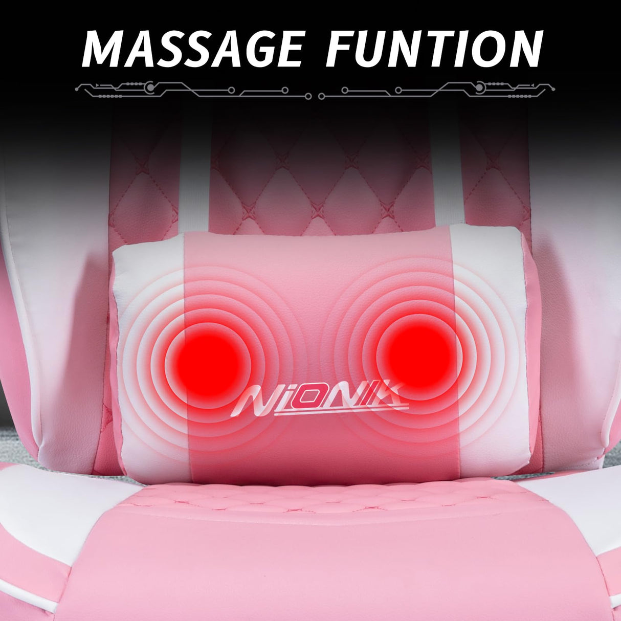 Ergonomic Video Gamer Chairs,Computer Gaming Chairs with Massage Lumbar Support and footrest,Racing Style Computer Chair Adjustable Headrest for Adults,PinkWhite NIONIK