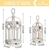 Romadedi Decorative Candle Lantern Wood - Rustic Wooden Lantern for Farmhouse Home Living Room Shelf Patio Table Decoration Christmas Holloween Wedding Party Table Centerpiece, Washedwhite Romadedi