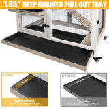 Gowoodhut 40"L Rabbit Hutch Indoor Wooden Large Bunny Hutch Outdoor 2 Story Rabbit Cage on 4 Metal Wheels with Run and 2 Deeper Pull Out Trays UV Panel Guinea Pig Pet House for Small to Medium Animals Gowoodhut