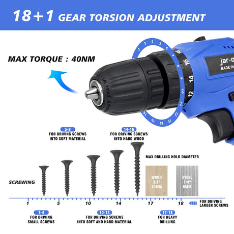 Portable Power Drill Set with 37PCS Drill Bit,21V Cordless Drill Driver Kit with Battery and Charger,Jar-owl Home Tool Kit with Electric Drill for Men Women Garden Office Repair Maintain-Blue jar-owl