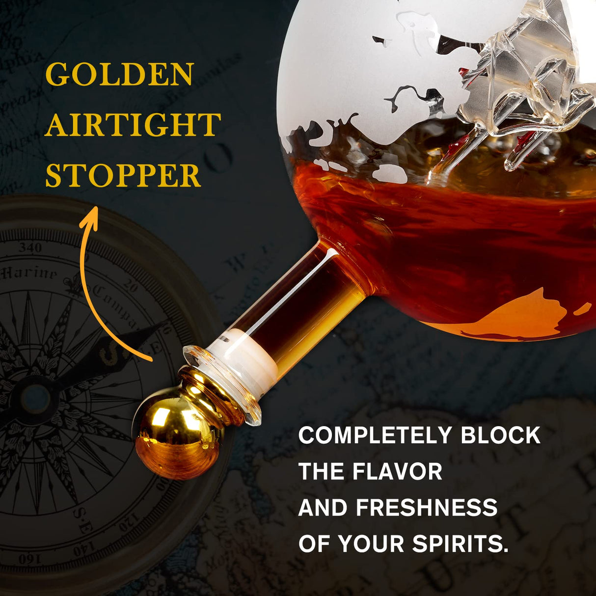 PONPUR Whiskey Globe Decanter, Gifts for Men Dad Father's Day, Anniversary Birthday Gift for Him Husband Boyfriend Grandpa, Unique Housewarming Presents Whisky Bourbon Decanter, 1000ml PONPUR