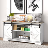 Panana Bar Cabinet with Barn 2 Sliding Doors Buffet Farmhouse Storage Cabinet TV Stand (White Body Natural Top) Panana