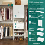 ClosetMaid SuiteSymphony Wood Closet Organizer Starter Kit Tower and 3 Hang Rods, Shelves, Adjustable, Fits Spaces 5 – 10 ft. Wide, Pure White, 25" ClosetMaid