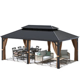 Greesum 12'x20' Hardtop Metal Gazebo, Outdoor Galvanized Steel Double Roof Canopy, Aluminum Frame Permanent Pavilion with Netting and Curtains for Backyard, Patio, Deck, Parties Greesum