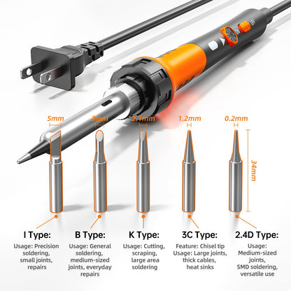 60W Adjustable Temperature Soldering Iron Kit - 9-in-1 With 5 Tips, Solder Wire Stand for Soldering and Repair