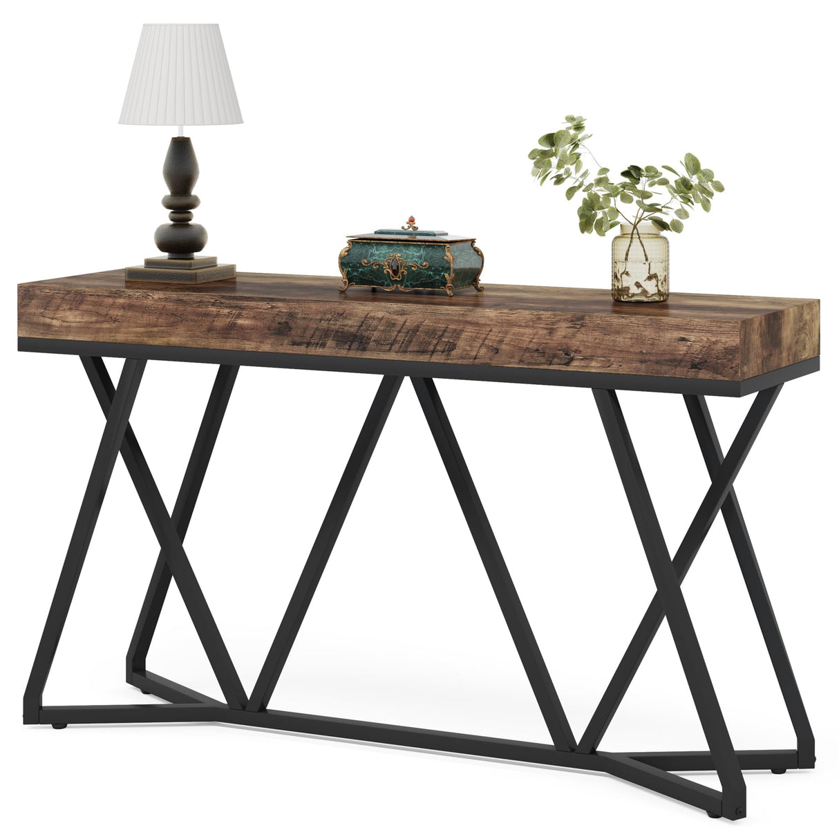 Tribesigns 55 Inch Console Table, Farmhouse Sofa Table Wood Entryway Table with Unique Metal Base, Behind The Couch Table Foyer Table, Industrial Accent Table for Hallway, Living Room, Rustic Brown Tribesigns