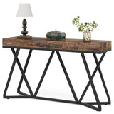 Tribesigns 55 Inch Console Table, Farmhouse Sofa Table Wood Entryway Table with Unique Metal Base, Behind The Couch Table Foyer Table, Industrial Accent Table for Hallway, Living Room, Rustic Brown Tribesigns