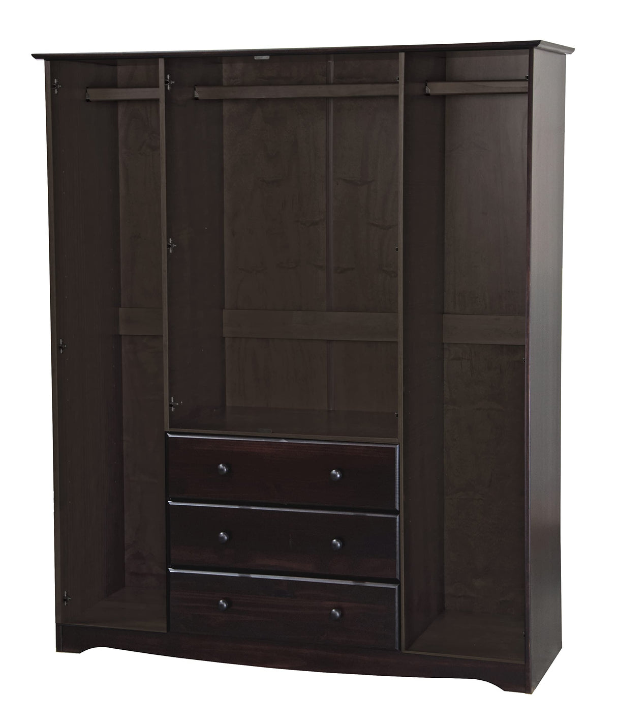 Palace Imports 100% Solid Wood Family Wardrobe Closet Armoire, Java, 3 Clothing Rods Included, 60.25" w x 72" h x 20.75" d, Renewable Eco-Friendly Wood, Made in Brazil Palace Imports