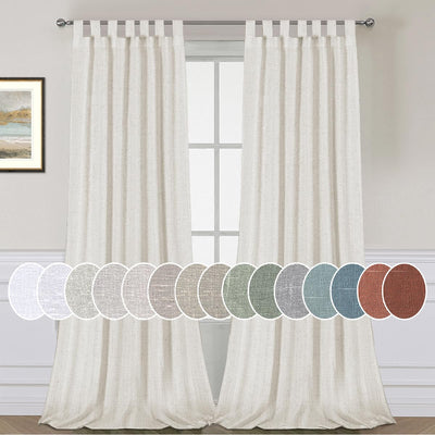 H.VERSAILTEX Natural Linen Tab Top Curtains 84 Inch Length for Living Room 2 Panel Drape Semi Sheer Neutral Country Rustic Farmhouse Boho Curtain Bedroom Muslin Look Light Filtering, Heathered Natural